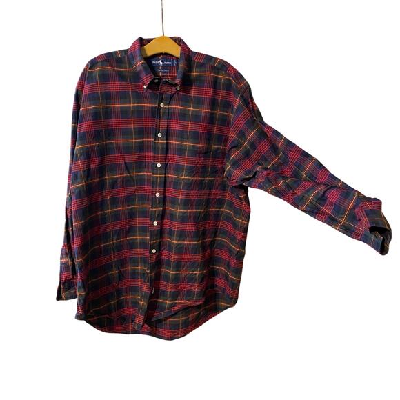 Vintage Ralph Lauren The Big Oxford Red Navy Plaid Shirt Men’s L 100% cotton - Picture 1 of 5